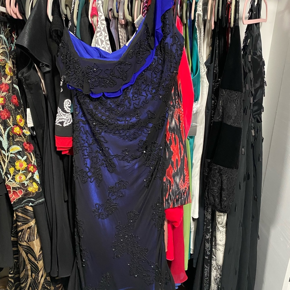 SCALA Hand Beaded One Shoulder Evening Gown